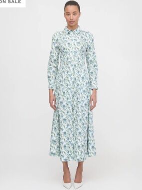 Hill House Blue and Green Floral Long-Sleeve Midi Dress